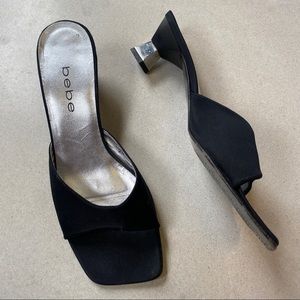 BeBe Square Toe Satin Kitten Heels